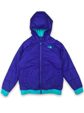 Load image into Gallery viewer, The North Face neon blue reversible hooded puffer jacket
