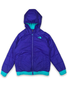 The North Face neon blue reversible hooded puffer jacket
