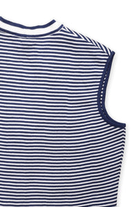 Navy and white striped knit gilet