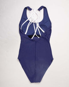 Adidas navy stretch fit criss-cross back strap swimming costume